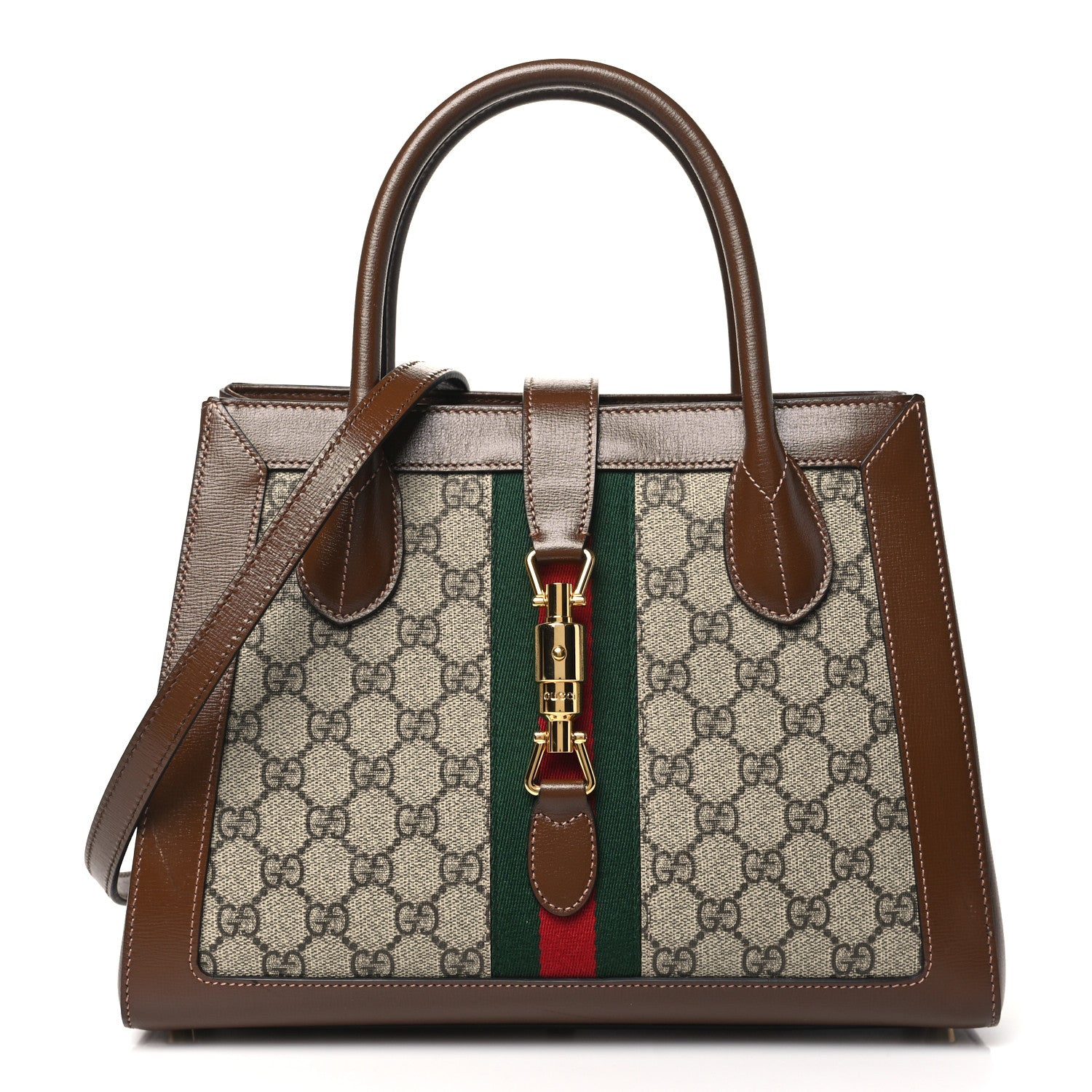 GUCCI GG SUPREME MONOGRAM AZALEA CALFSKIN WEB JACKIE 1961 TOTE BAG ...