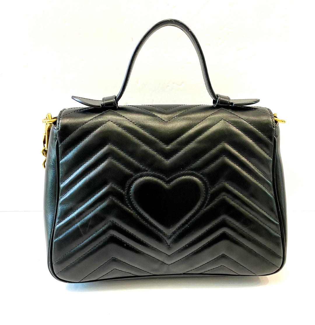 GUCCI GG MARMONT CALFSKIN LEATHER SMALL TOP HANDLE BAG