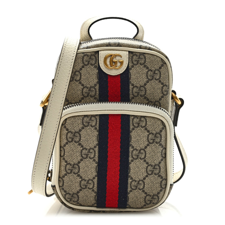 GUCCI GG SUPREME WEB MINI OPHIDIA DOUBLE ZIP MESSENGER BAG