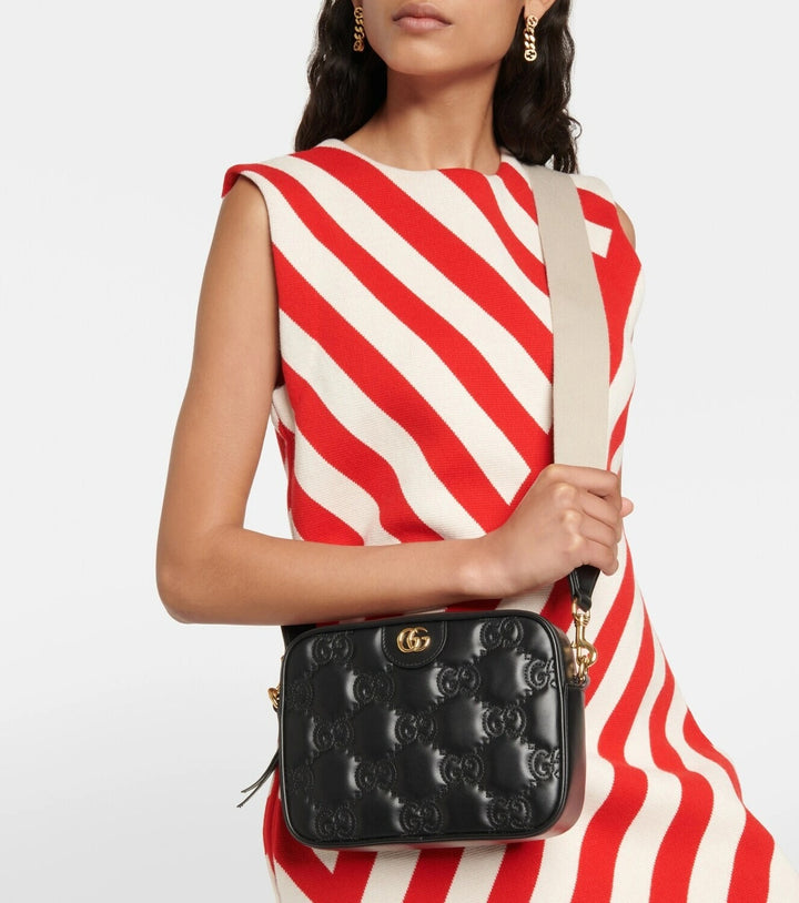 GUCCI GG MATELASSÉ CALFSKIN LEATHER SMALL CAMERA CROSSBODY BAG