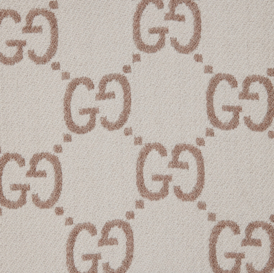 GUCCI GG MONOGRAM WOOL JACQUARD FRINGED CAPE