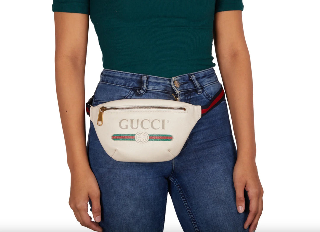 GUCCI GRAINED CALFSKIN WEB LOGO LARGE BELT BAG