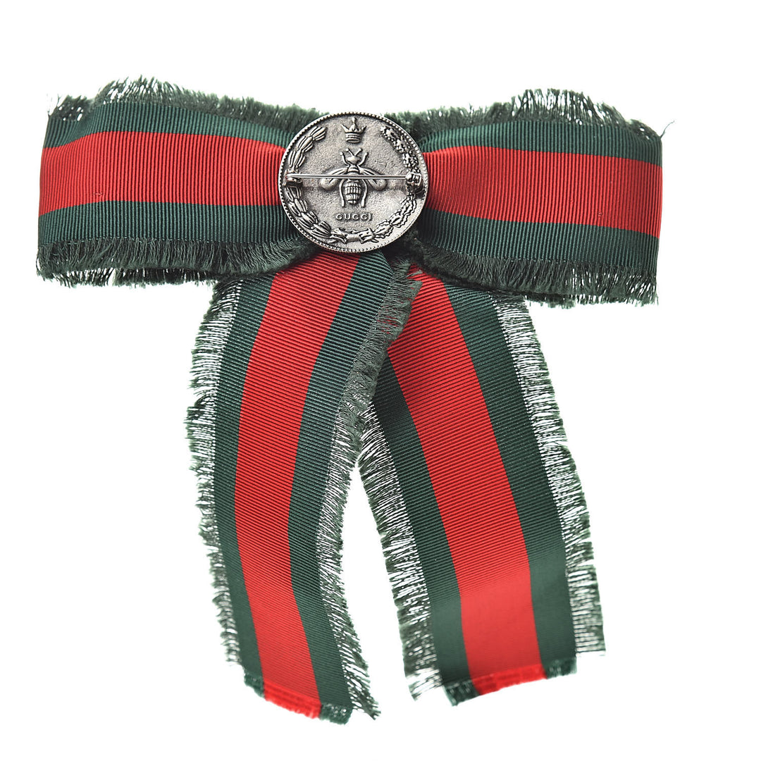 Brand new with box & bag Gucci Grosgrain Bow Brooch Pin with Pearls &Crystals Authentic GUCCI Red Green Grosgrain Bow Brooch Pin With  main image 2