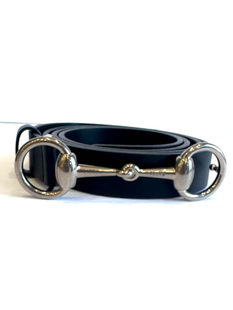 GUCCI HORSEBIT BUCKLE CALFSKIN LEATHER SKINNY BELT