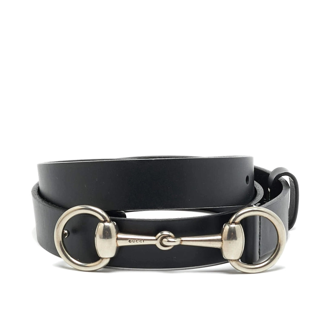 GUCCI HORSEBIT BUCKLE CALFSKIN LEATHER SKINNY BELT