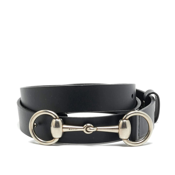GUCCI HORSEBIT BUCKLE CALFSKIN LEATHER SKINNY BELT