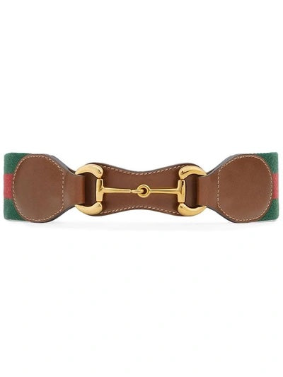 GUCCI HORSEBIT WEB STRIPE &amp; LEATHER BELT