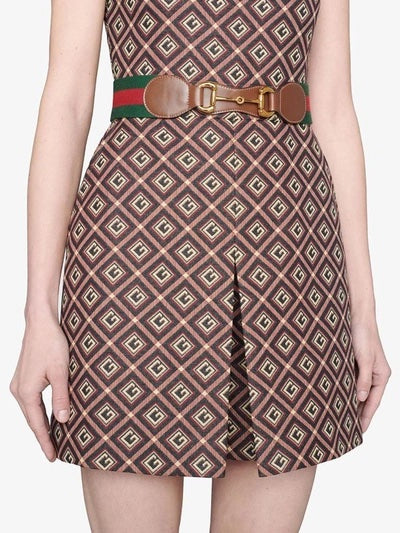 GUCCI HORSEBIT WEB STRIPE &amp; LEATHER BELT