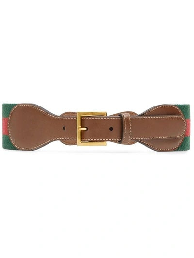 GUCCI HORSEBIT WEB STRIPE &amp; LEATHER BELT