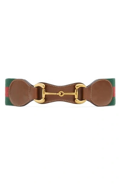 GUCCI HORSEBIT WEB STRIPE &amp; LEATHER BELT