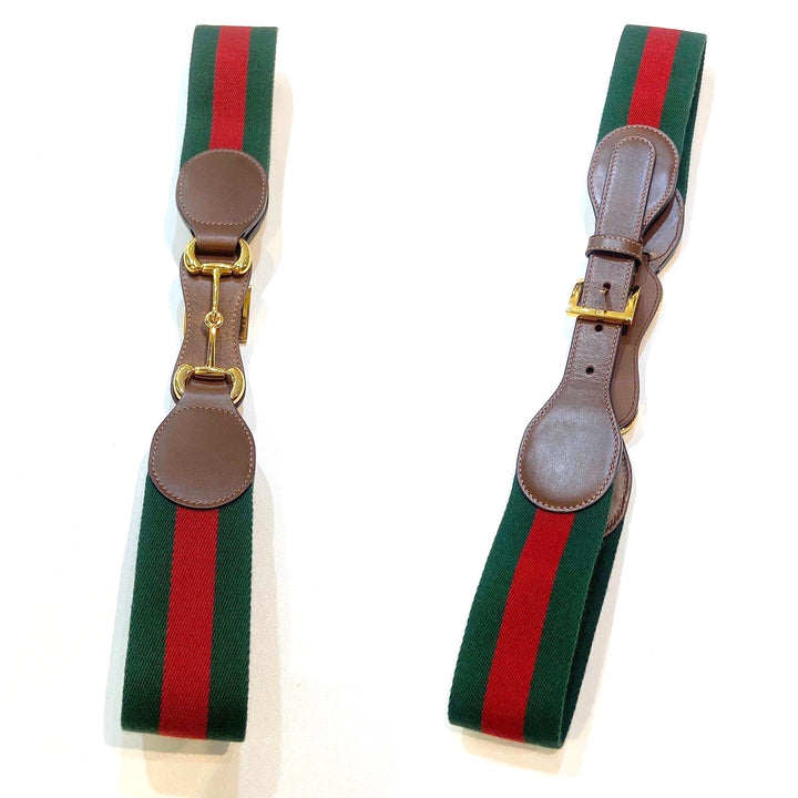 GUCCI HORSEBIT WEB STRIPE &amp; LEATHER BELT