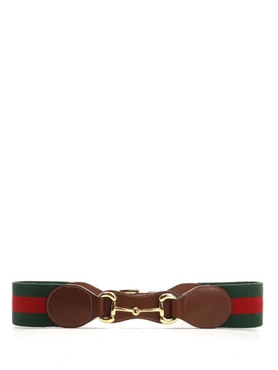 GUCCI HORSEBIT WEB STRIPE &amp; LEATHER BELT