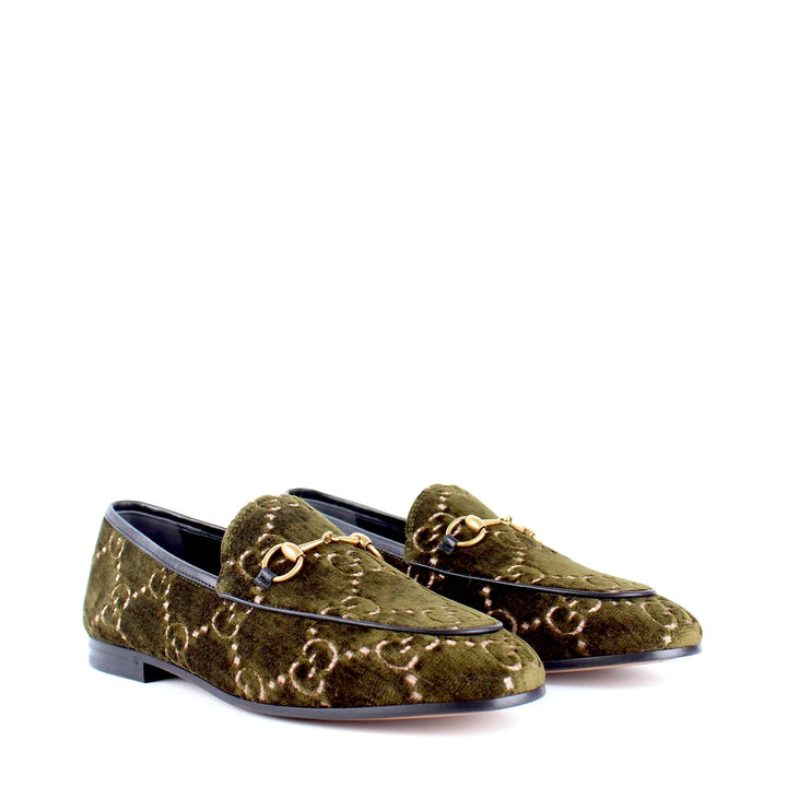 GUCCI GG MONOGRAM JORDAAN VELVET HORSEBIT LOAFERS