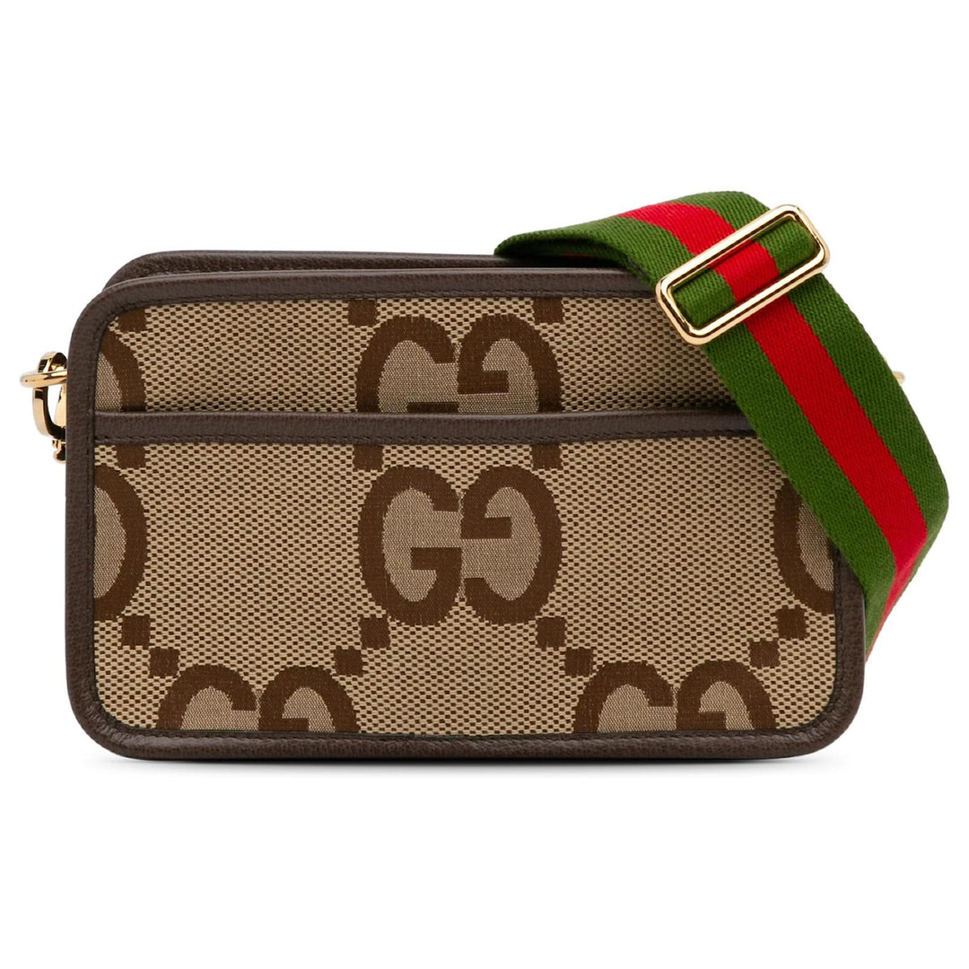 GUCCI JUMBO GG CANVAS &amp; LEATHER MINI CAMERA CROSSBODY BAG