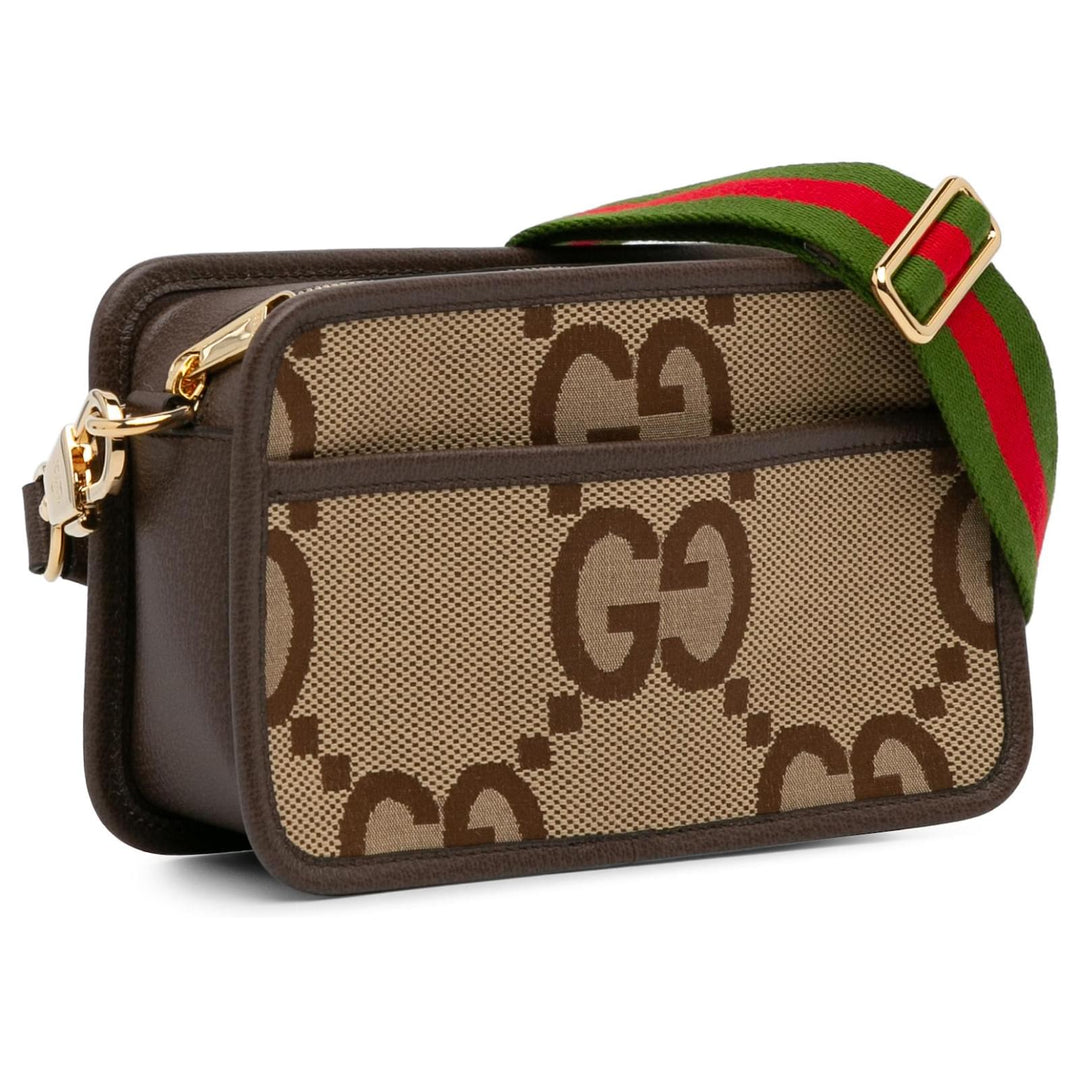 GUCCI JUMBO GG CANVAS &amp; LEATHER MINI CAMERA CROSSBODY BAG