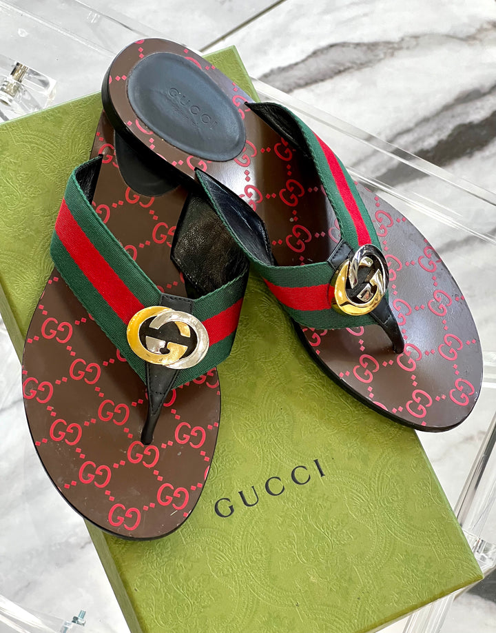 GUCCI GG THONG WEB THONG SANDALS