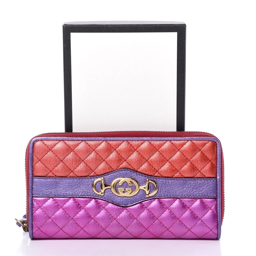 GUCCI LAMINTED NAPPA LEATHER TAPUNTATA ZUMI ZIPPY WALLET