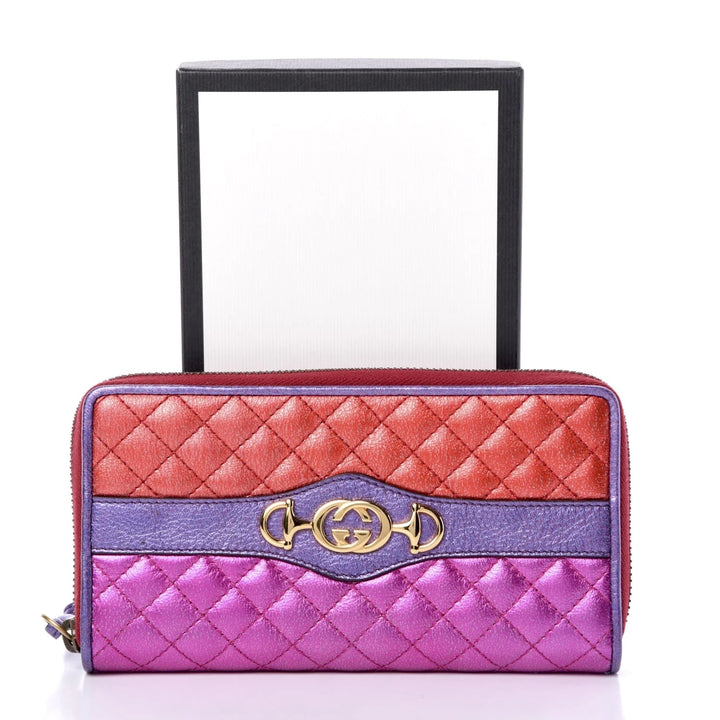 GUCCI LAMINTED NAPPA LEATHER TAPUNTATA ZUMI ZIPPY WALLET