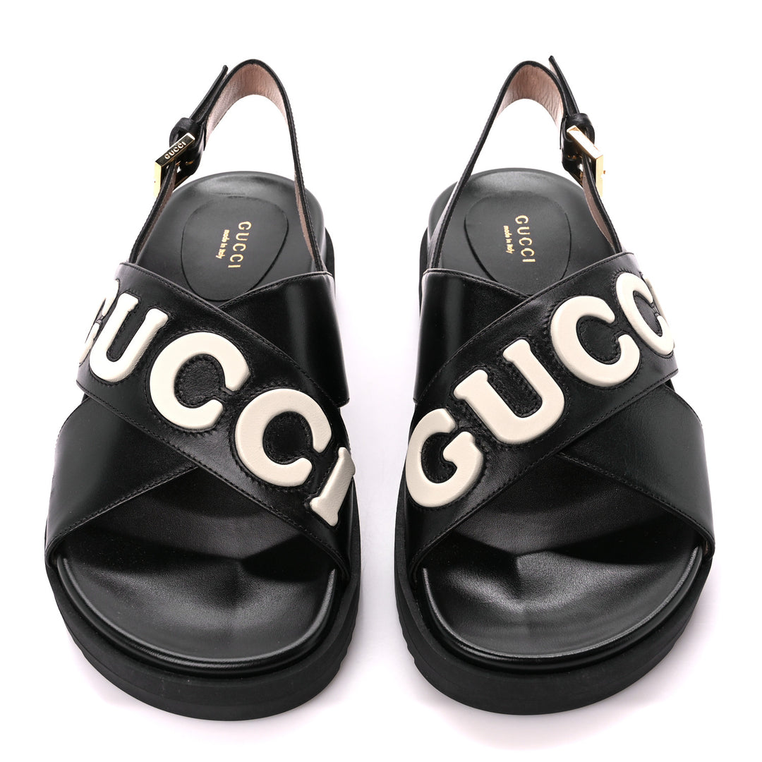【関税込み】gucci LOGO EMBROIDERY SANDALS GUCCI LOGO APPLIQUE CROSSOVER CALFSKIN LEATHER SLINGBACK