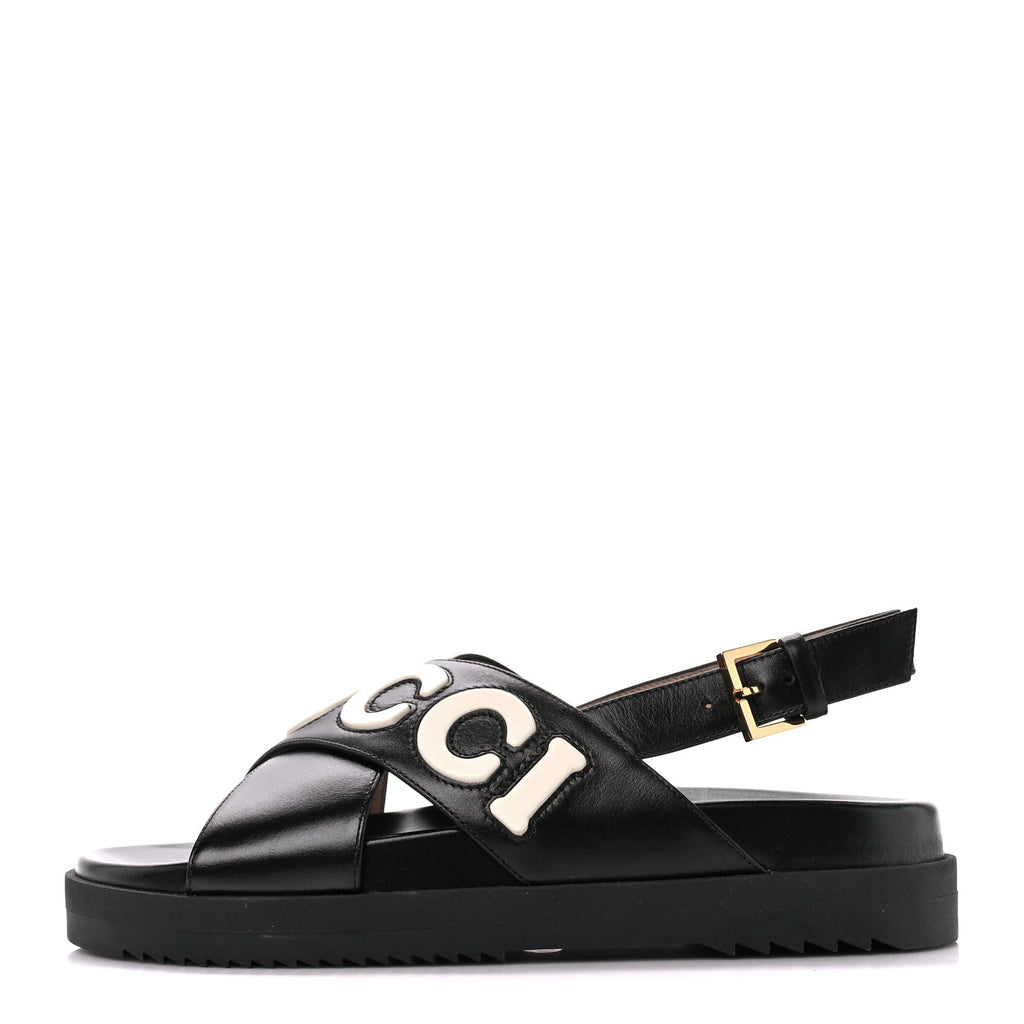 Gucci★素敵！Black Leather Hawaii Logo Slipper Sandal 816330_AAEA2_1000_002_100_0000