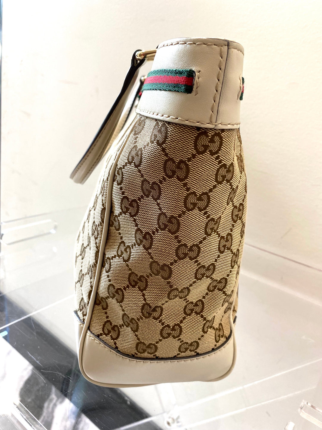 GUCCI GG CANVAS &amp; LEATHER MAYFAIR BOW TOTE BAG