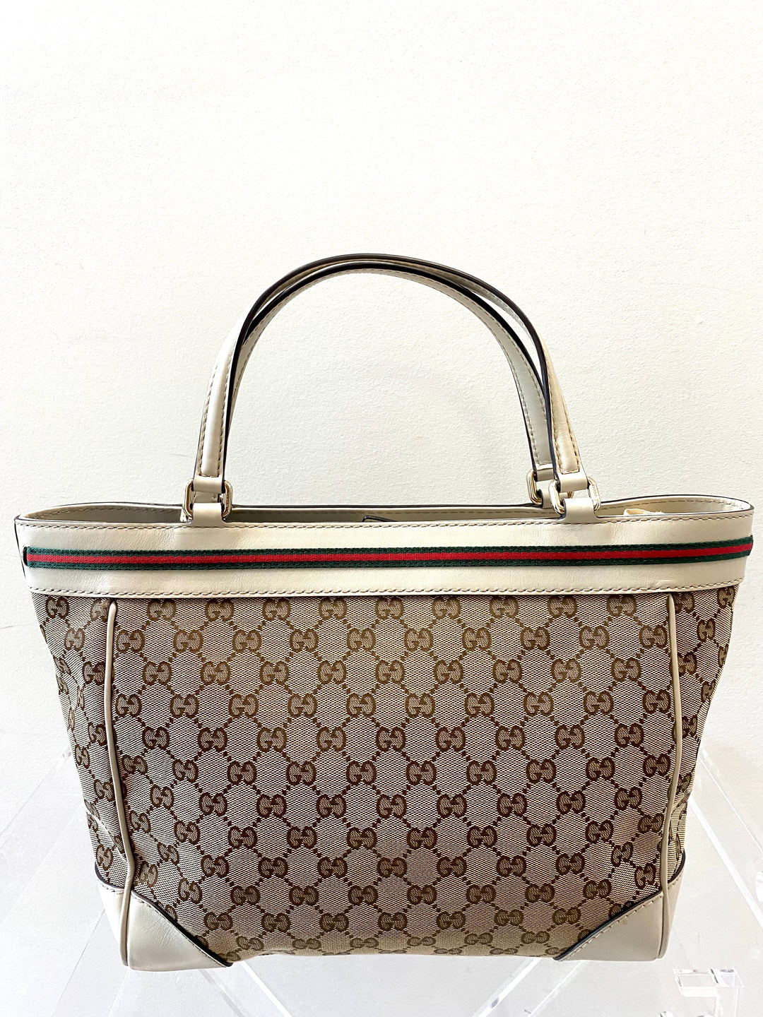 GUCCI GG CANVAS &amp; LEATHER MAYFAIR BOW TOTE BAG