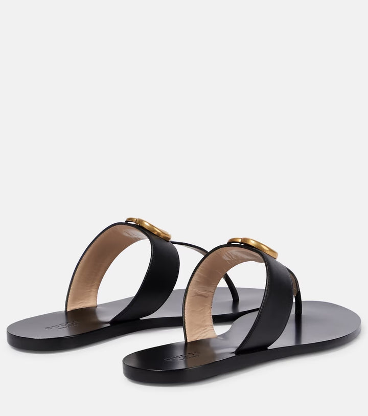 GUCCI GG MARMONT CALFSKIN LEATHER THONG SLIDES