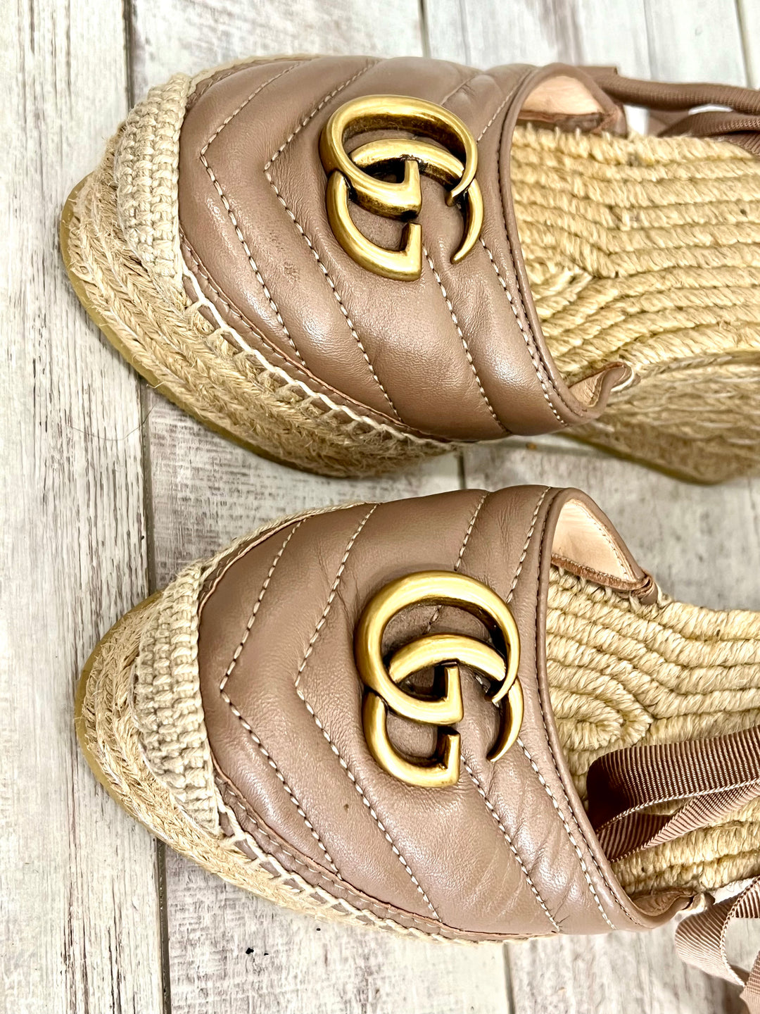 GUCCI MATELASSE LEATHER PLATFORM ESPADRILLES