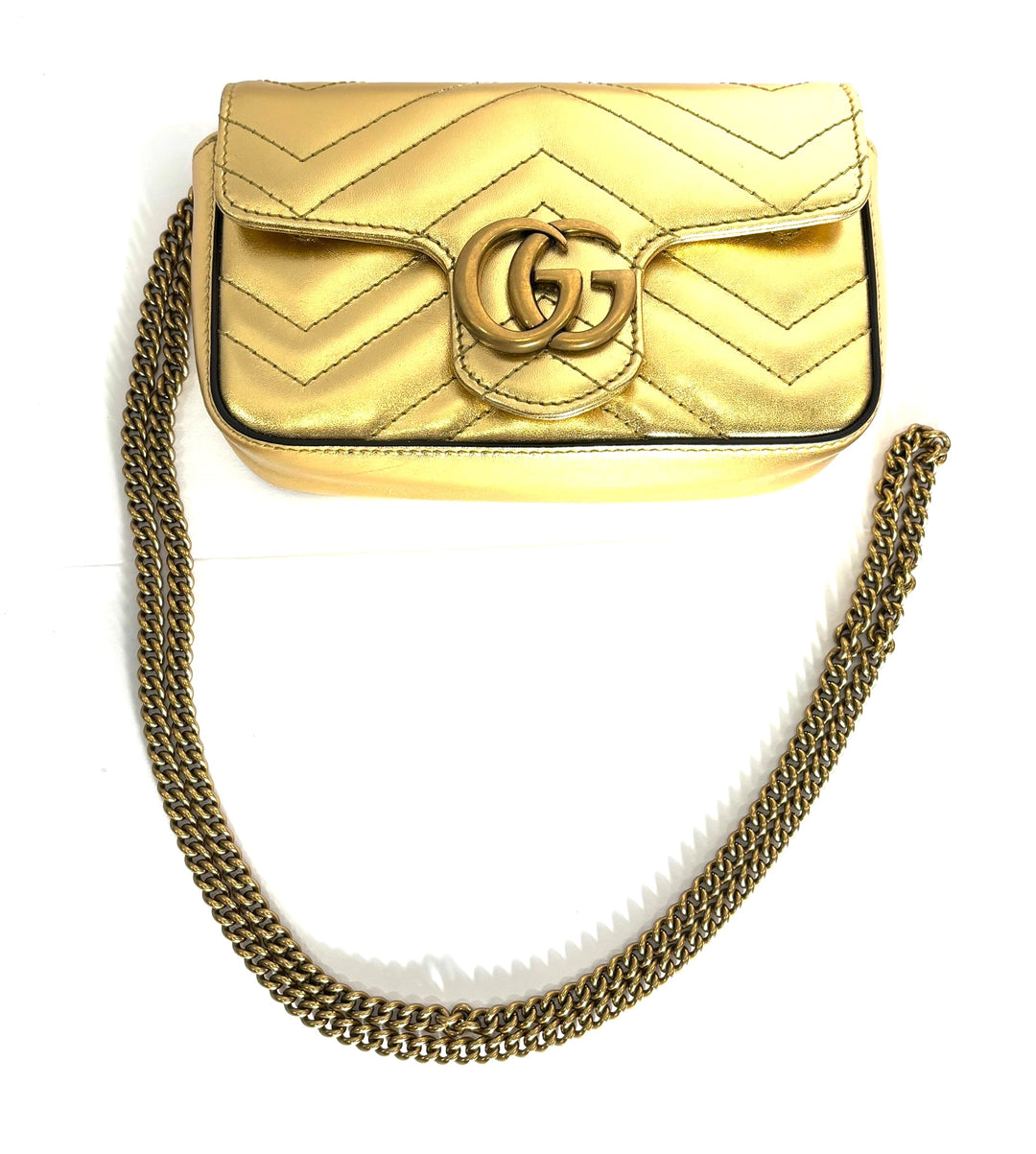 GUCCI METALLIC CALFSKIN GG MARMONT SUPER MINI CROSSBODY BAG