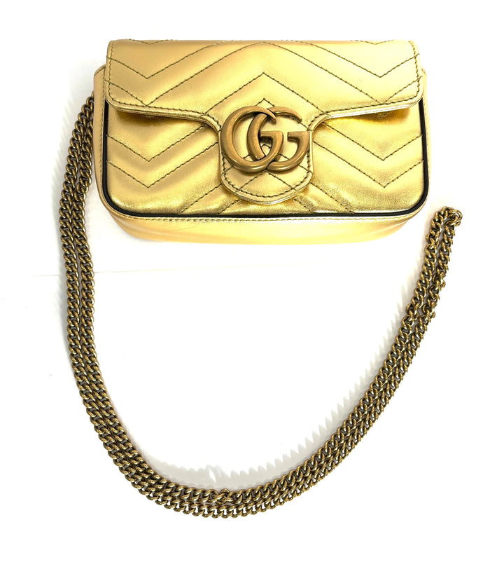GUCCI METALLIC CALFSKIN GG MARMONT SUPER MINI CROSSBODY BAG