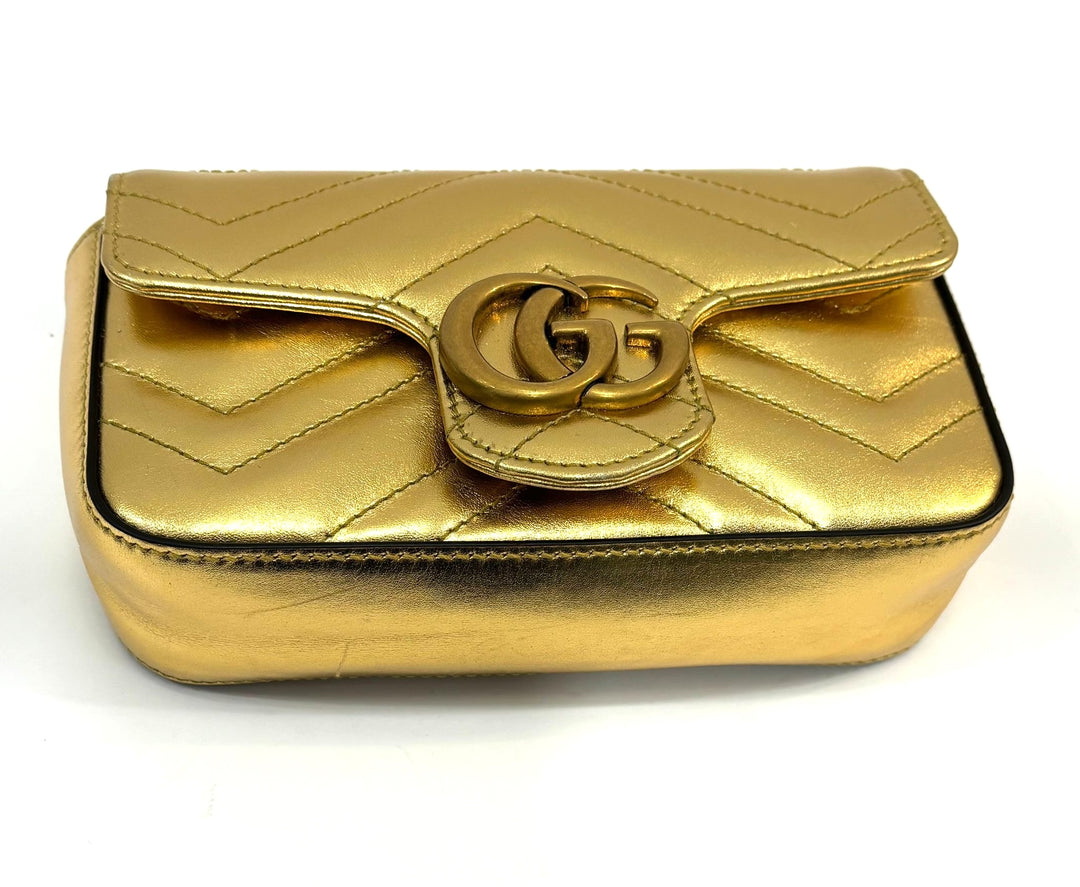 GUCCI METALLIC CALFSKIN GG MARMONT SUPER MINI CROSSBODY BAG