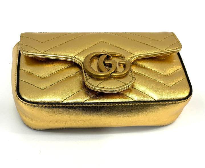GUCCI METALLIC CALFSKIN GG MARMONT SUPER MINI CROSSBODY BAG