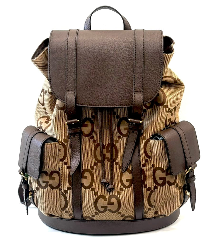GUCCI MONOGRAM JUMBO GG DOUBLE BUCKLE BACKPACK
