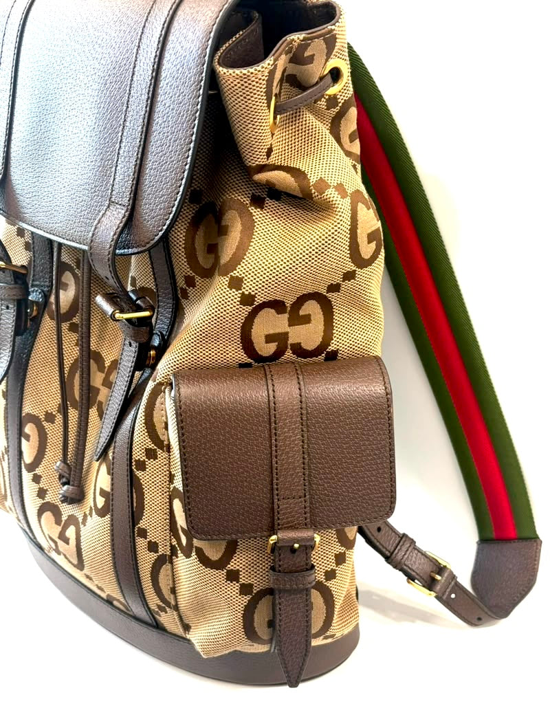 GUCCI MONOGRAM JUMBO GG DOUBLE BUCKLE BACKPACK