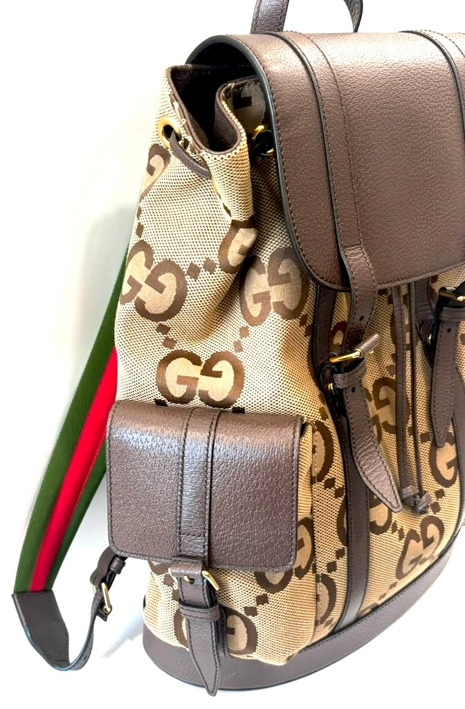 GUCCI MONOGRAM JUMBO GG DOUBLE BUCKLE BACKPACK