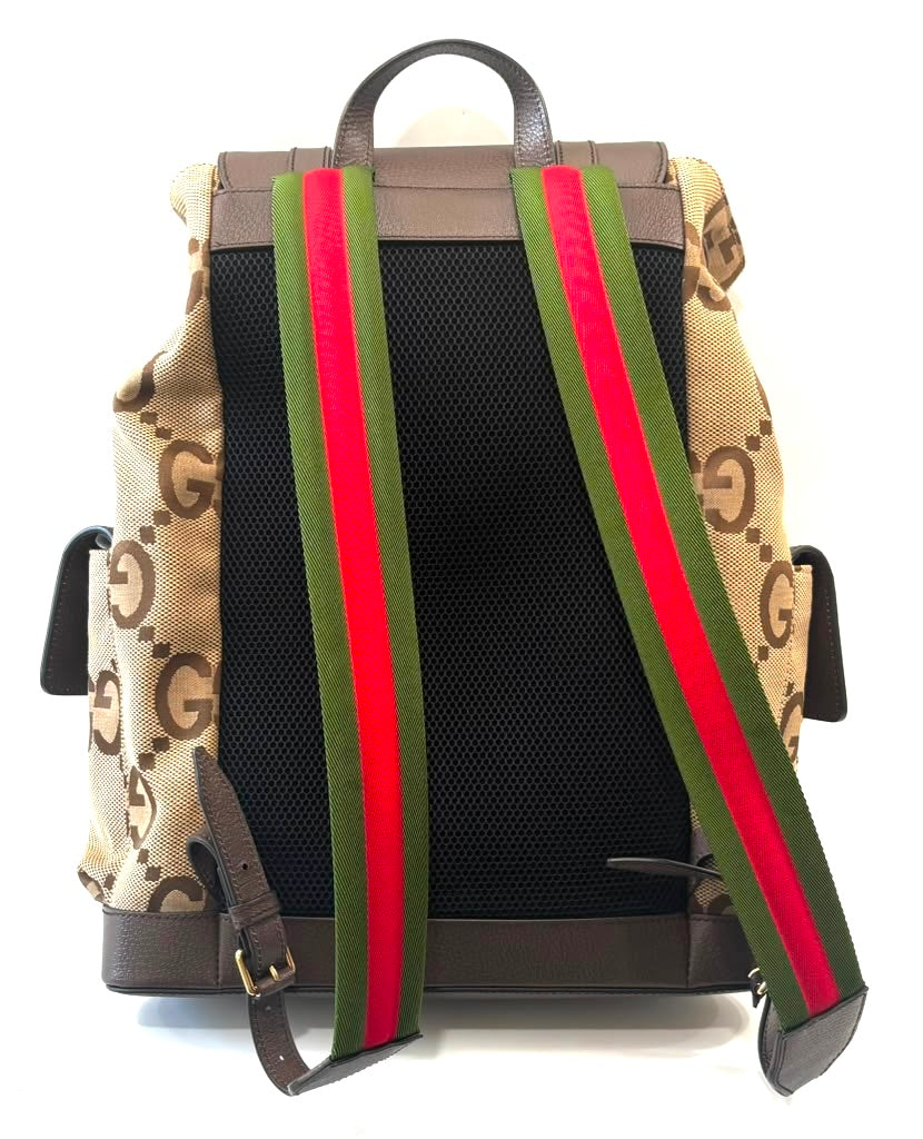 GUCCI MONOGRAM JUMBO GG DOUBLE BUCKLE BACKPACK