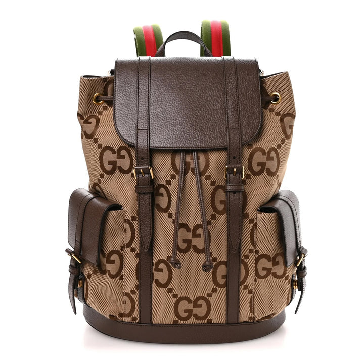 GUCCI MONOGRAM JUMBO GG DOUBLE BUCKLE BACKPACK