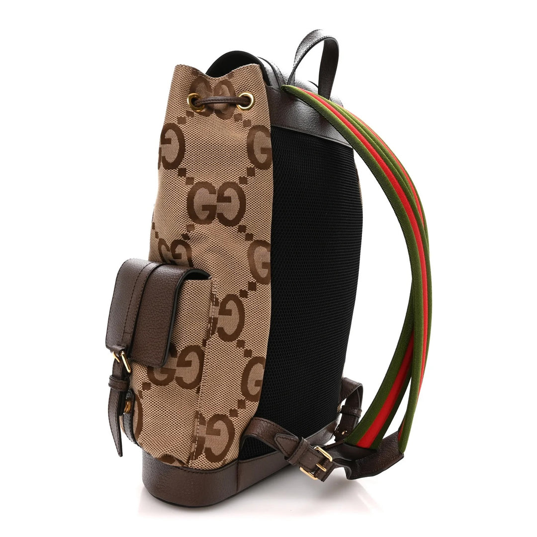 GUCCI MONOGRAM JUMBO GG DOUBLE BUCKLE BACKPACK