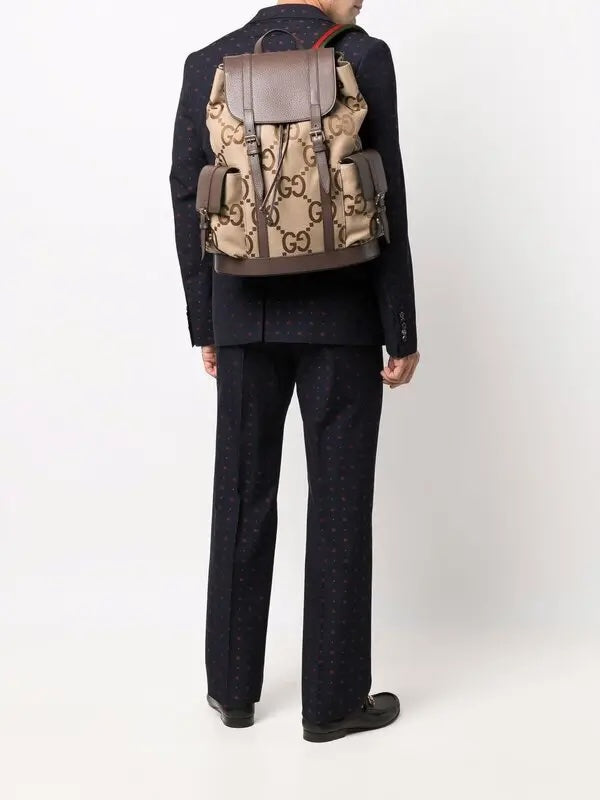 GUCCI MONOGRAM JUMBO GG DOUBLE BUCKLE BACKPACK