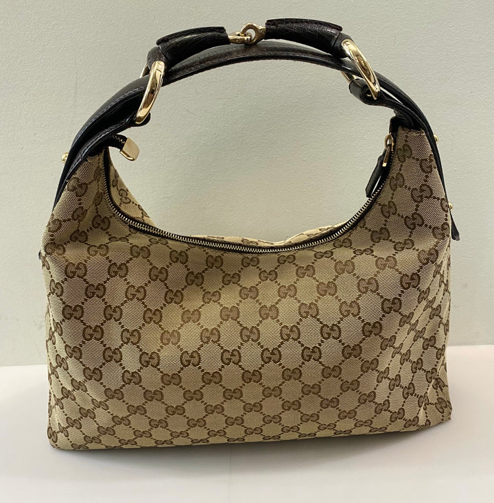 GUCCI GG MONOGRAM HORSEBIT CHAIN MEDIUM HOBO BAG