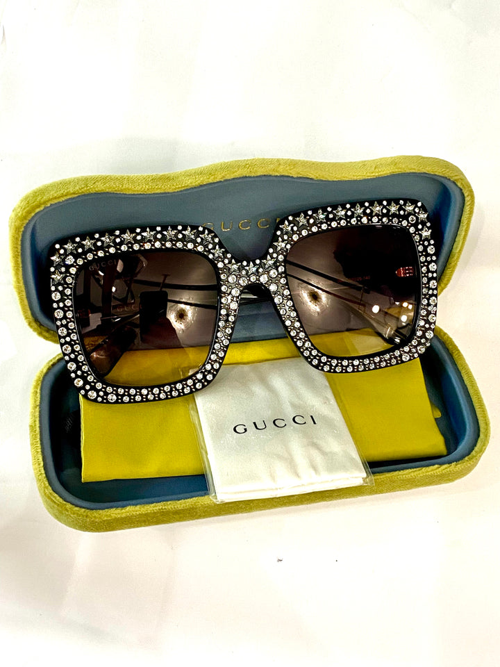 GUCCI OVERSIZED GG0148S 005 CRYSTAL SUNGLASSES