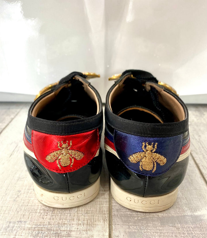 GUCCI PATENT CALFSKIN WEB FALACER BUTTERFLY SNEAKERS – Caroline's