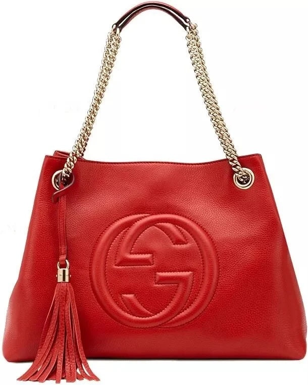 GUCCI PEBBLED CALFSKIN MEDIUM SOHO TASSEL CHAIN BAG