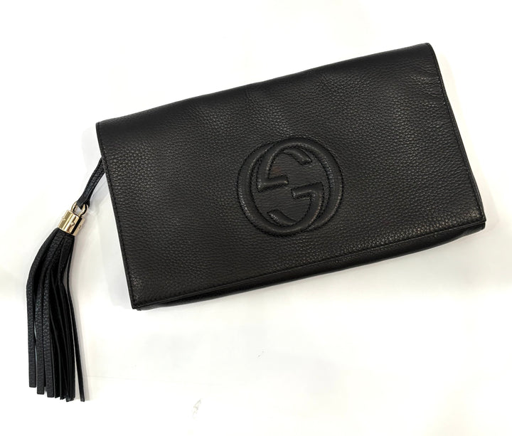 GUCCI PEBBLED CALFSKIN LEATHER MEDIUM SOHO CLUTCH BAG