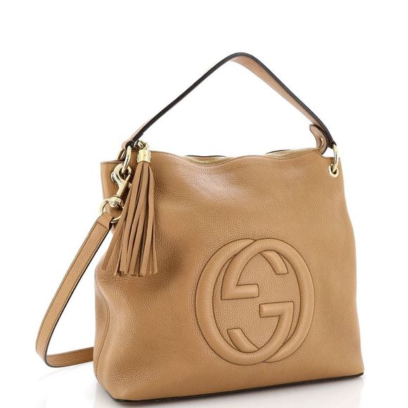 GUCCI PEBBLED CALFSKIN LEATHER CAMELIA TWO WAY LARGE SOHO BAG