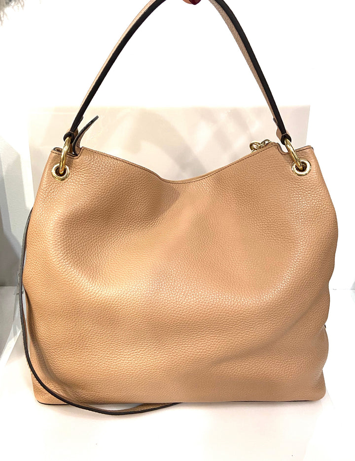 GUCCI PEBBLED CALFSKIN LEATHER CAMELIA TWO WAY LARGE SOHO BAG