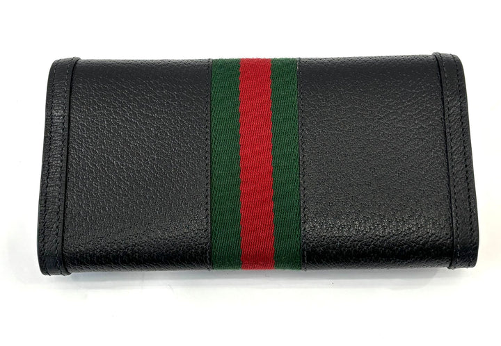 GUCCI PEBBLED CALFSKIN OPHIDIA WEB CONTINENTAL WALLET