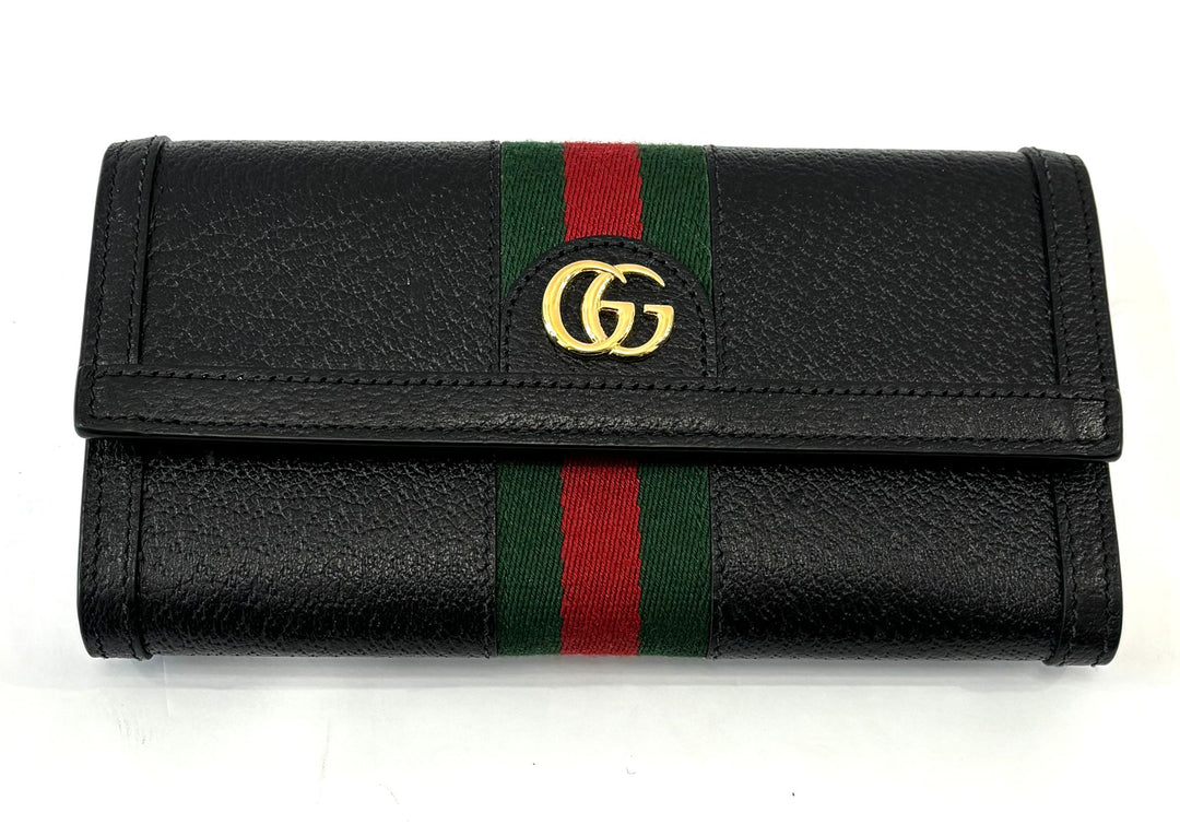 GUCCI PEBBLED CALFSKIN OPHIDIA WEB CONTINENTAL WALLET