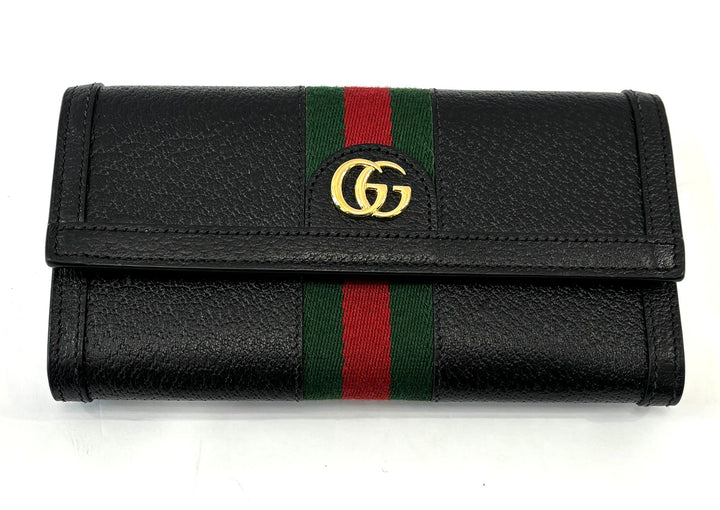 GUCCI PEBBLED CALFSKIN OPHIDIA WEB CONTINENTAL WALLET