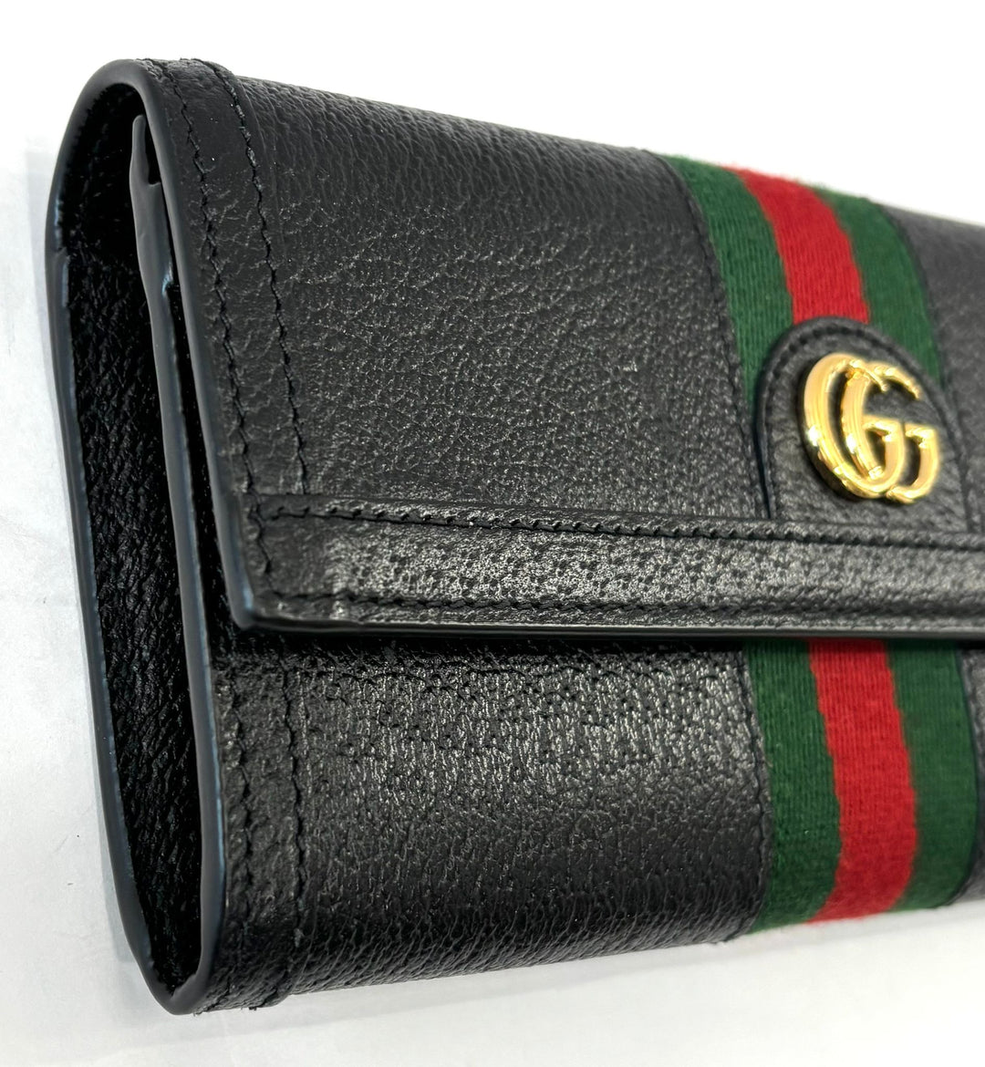 GUCCI PEBBLED CALFSKIN OPHIDIA WEB CONTINENTAL WALLET